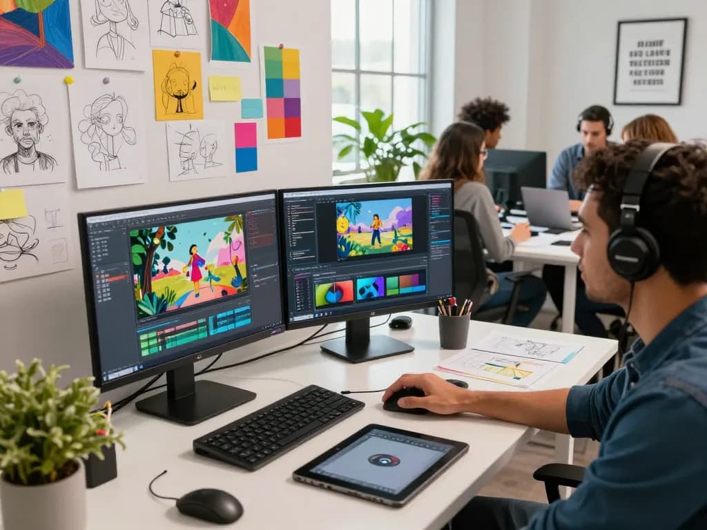Creative professional using Kling motion ai in a vibrant studio setting, showcasing AI video design.