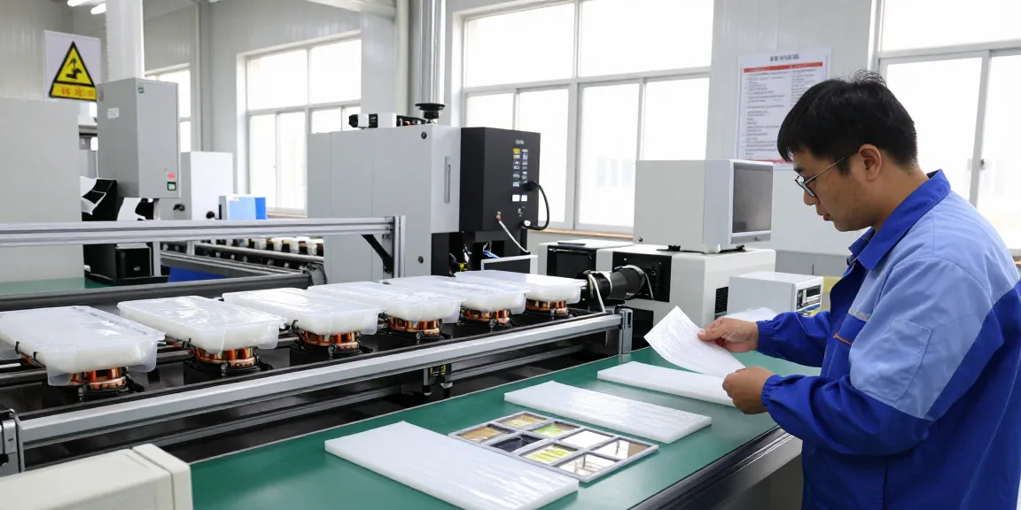 Polymer Manufacturer inspecting high-performance plastics in a modern facility, showcasing quality control and innovation.