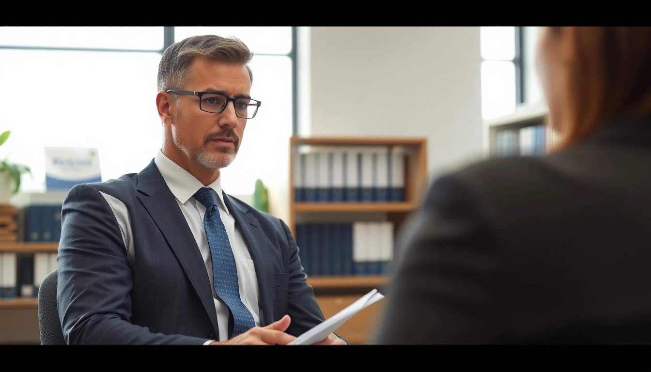 Clearwater truck accident lawyer discussing legal options with a client in a bright office.