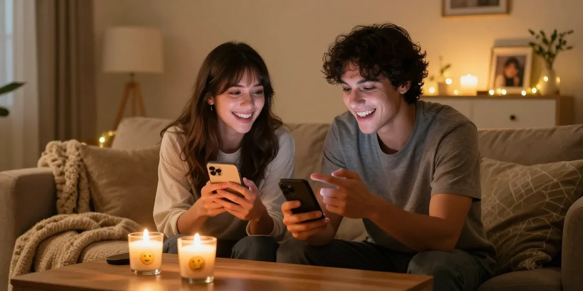 Engaging sexting AI chat between a couple in a cozy living room.