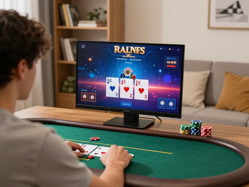 lc88 player enjoying online poker game on computer with vibrant interface