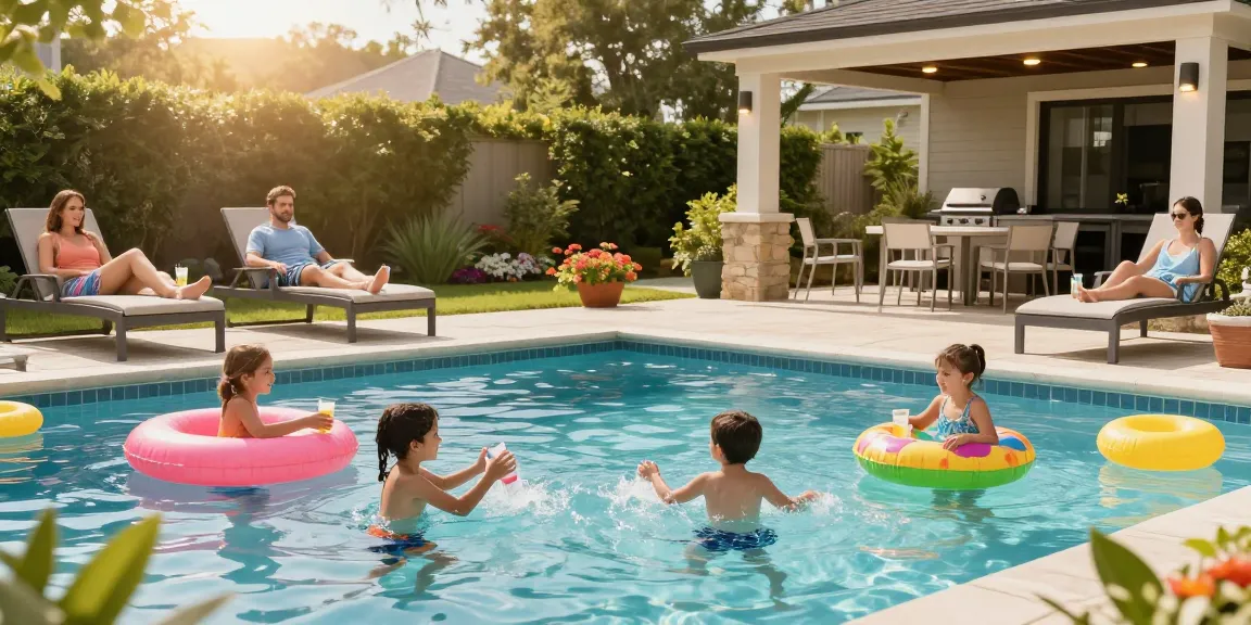 Dolphin Pool Services - Family enjoying a sunny day at their well-maintained pool, highlighting relaxation and fun.