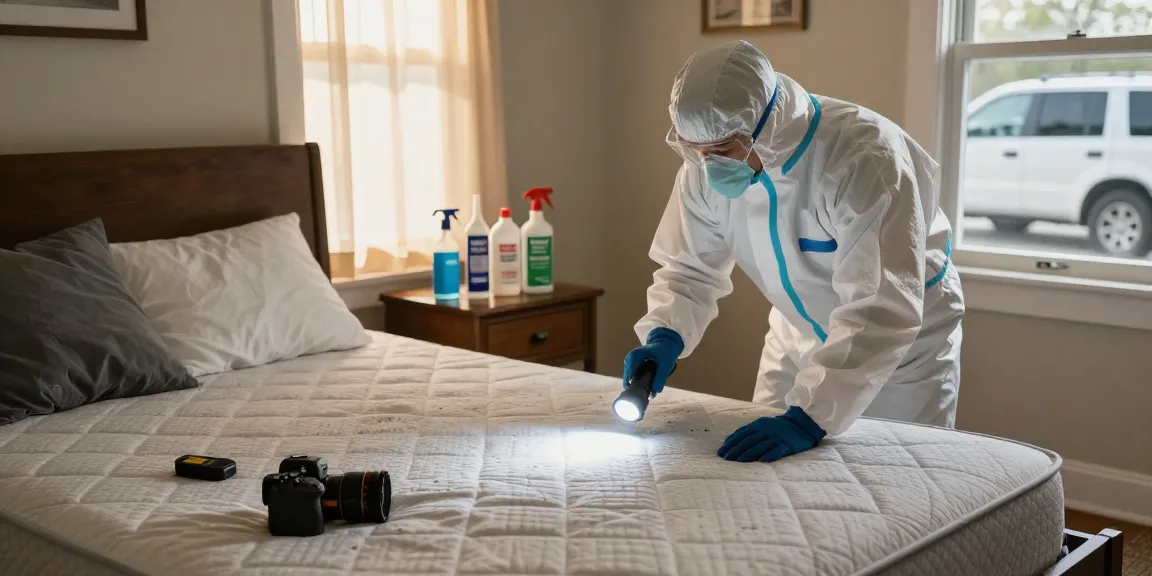 Expert bed bug exterminators inspect a bedroom for infestations while ensuring a discreet service in Milwaukee.
