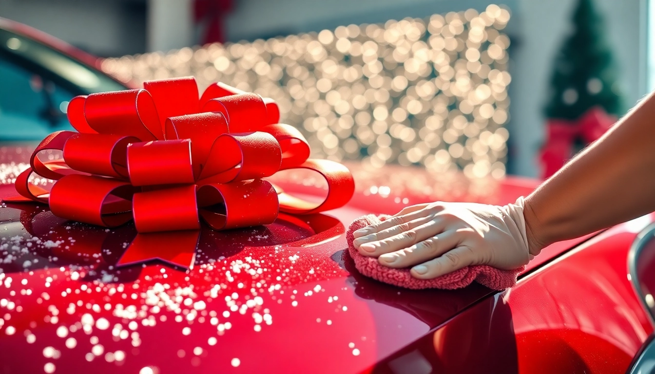 Celebrate the holidays with a Christmas car detailing gift for a loved one, showcasing a detailed car.