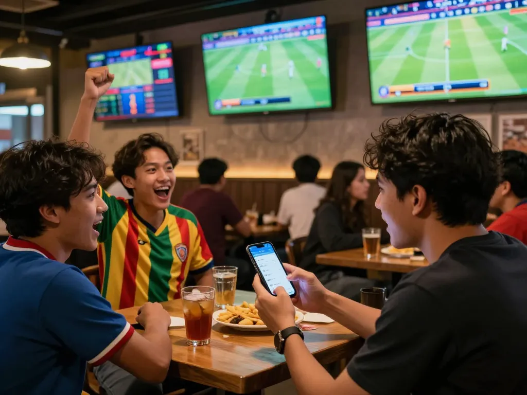 Pertaruh terlibat yang merencanakan taruhan Judi Bola sambil menikmati suasana pertandingan langsung.