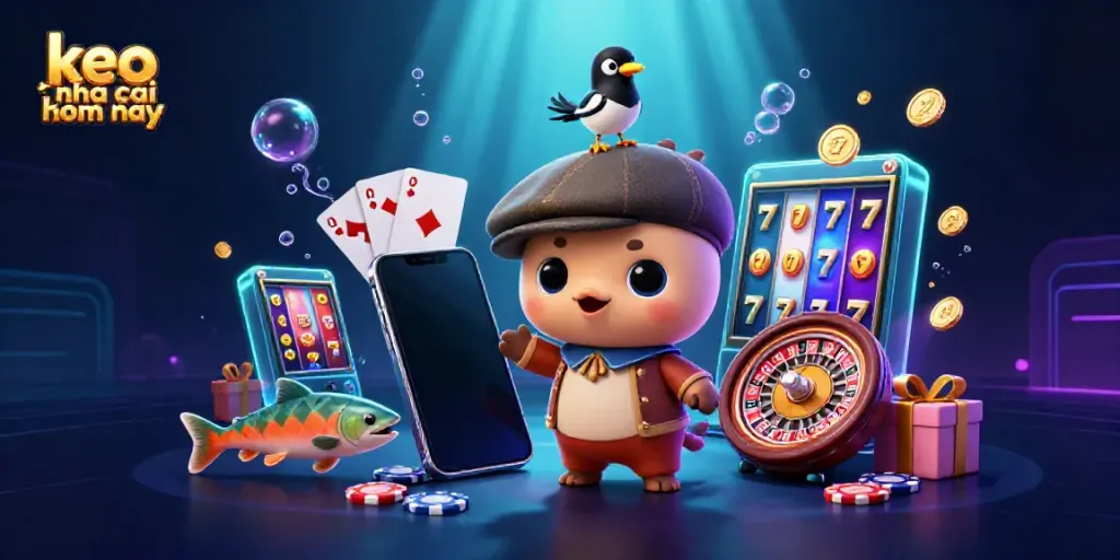 Enhance your betting experience with keo nha cai hom nay, showcasing lively characters and dynamic gambling elements.