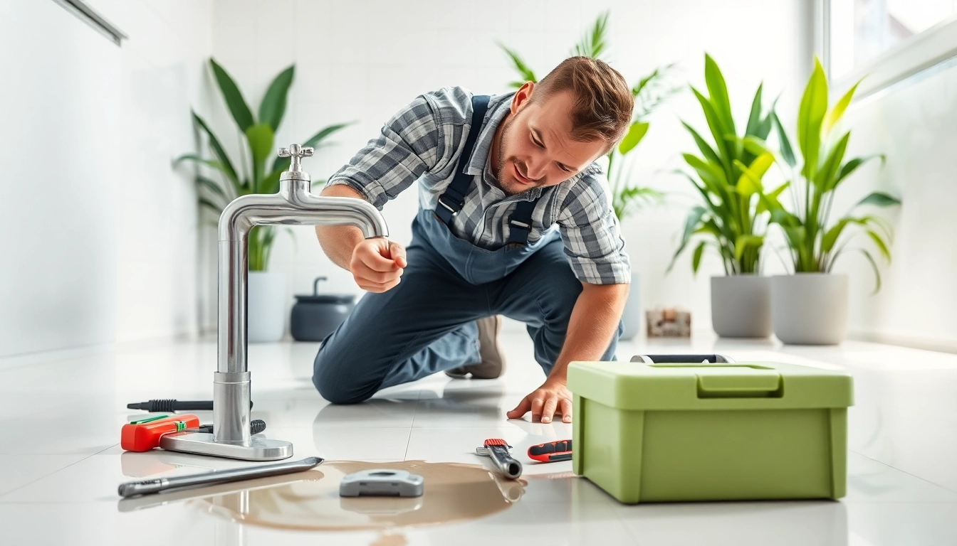 Qualified plumber near me repairing a faucet in a bright bathroom environment.