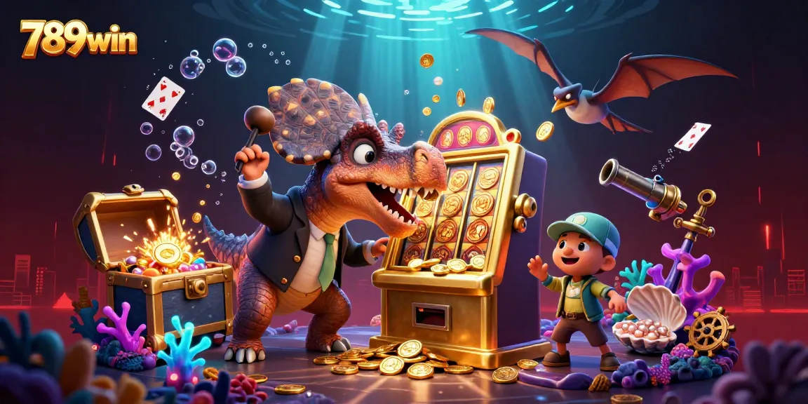 Experience the thrills at 789win with a pachycephalosaurus and vibrant casino scenes.
