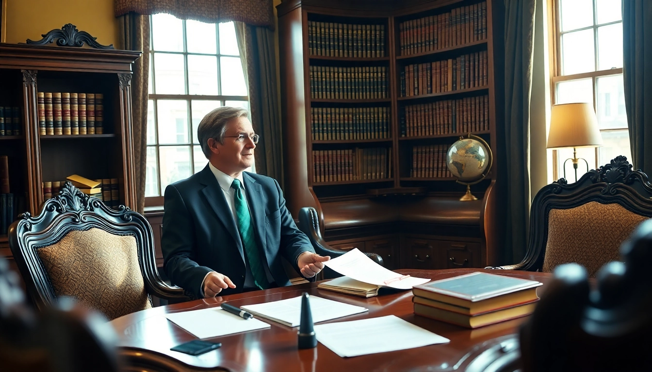 Discussing Probate matters in a professional office setting with warm lighting and legal documents.