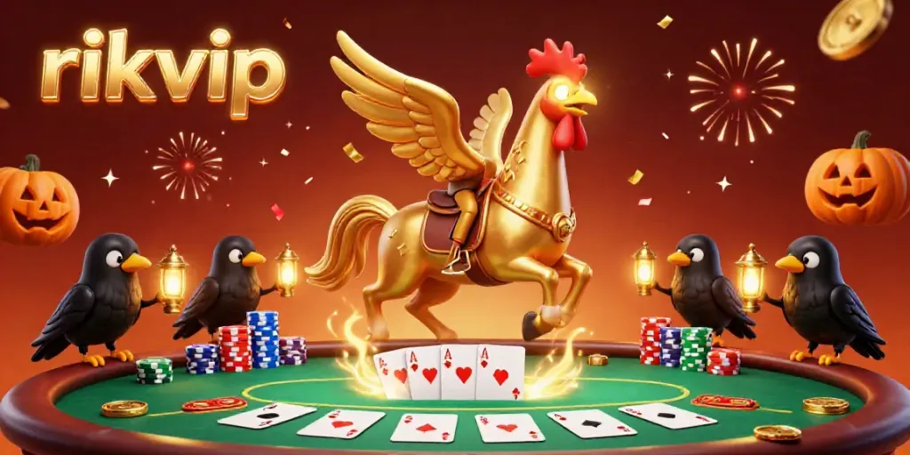 Experience thrilling wins at rikvip with a headless golden rooster and energetic casino atmosphere.