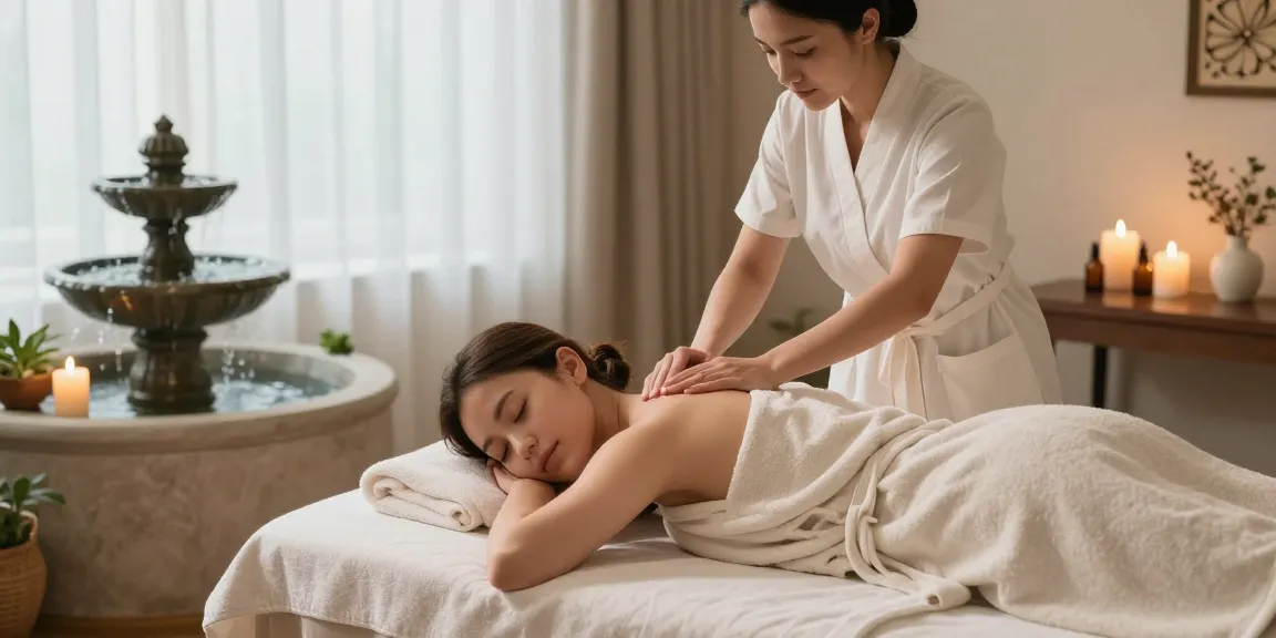 Young woman relaxing during a 동탄출장안마 massage at home spa with calming ambiance.