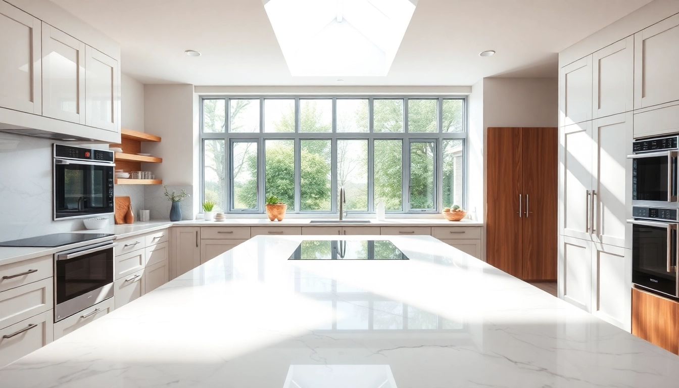 View of a modern kitchen remodelling Manchester with elegant design and inviting atmosphere.