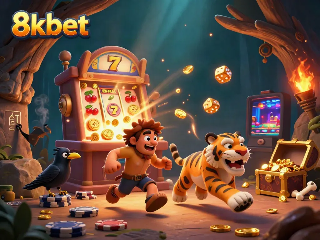 Experience the thrilling atmosphere of 8xbet with lively casino illustrations and vibrant gaming elements.