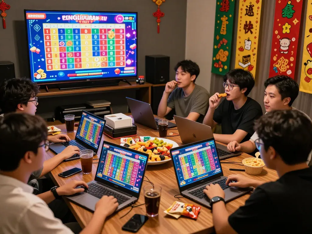 Pemain yang bersemangat terlibat dengan hasil undian langsung Pengeluaran HK Lotto di layar mereka, menampilkan suasana permainan yang cerah.