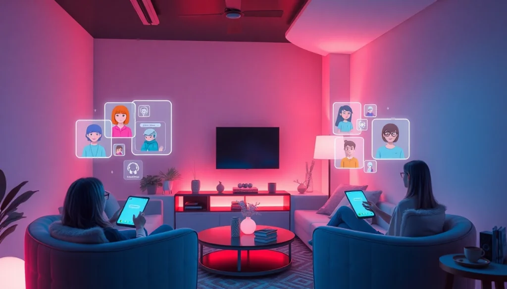 Engaging scene of users interacting with AI companions, representing crush on ai technology.