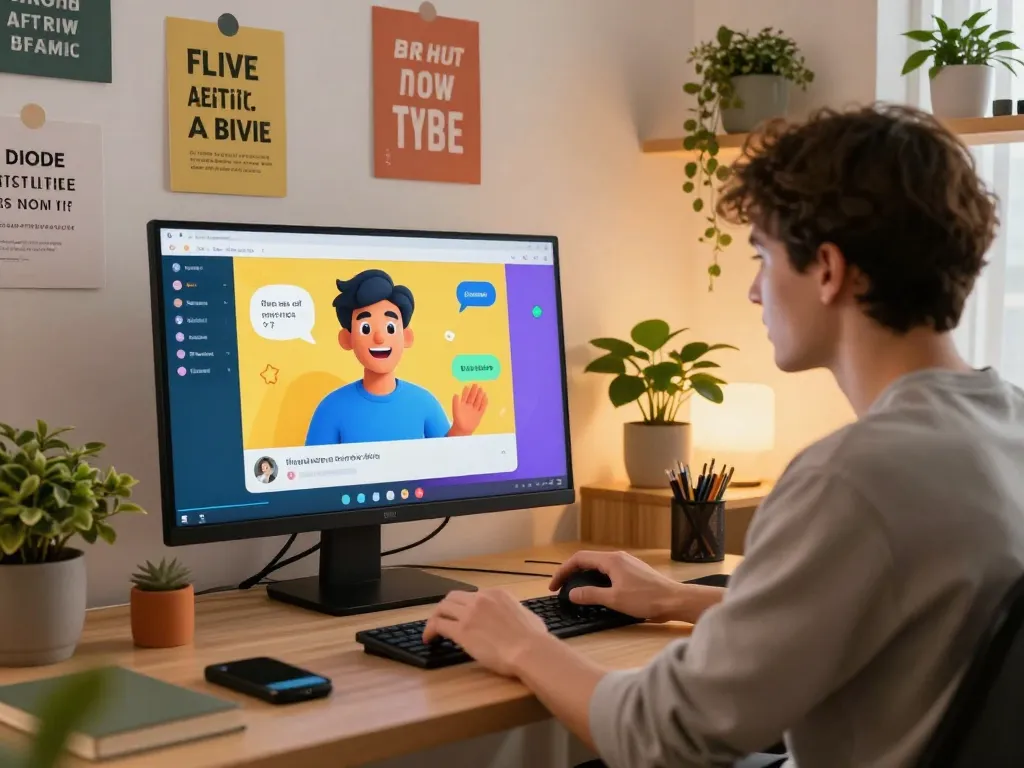 Engaging interaction in a cozy home office with an AI chatbot, showcasing innovative porn chat ai technology.