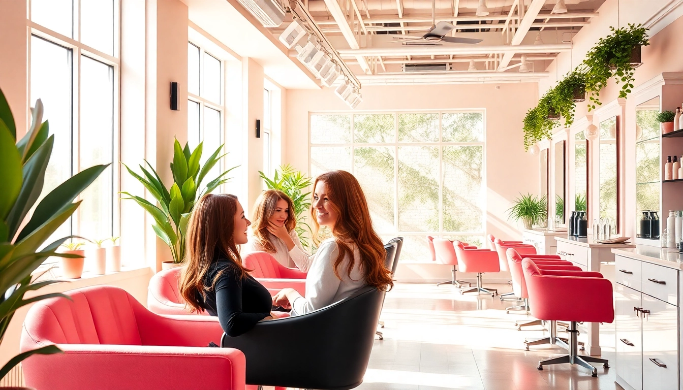 Dameskapper salon interior with hairstylist and client in a modern, inviting setting.