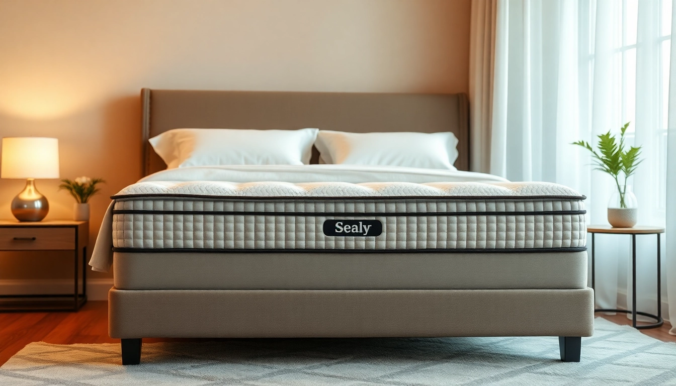 Experience comfort with the Sealy high point mattress in a beautifully designed bedroom setting.
