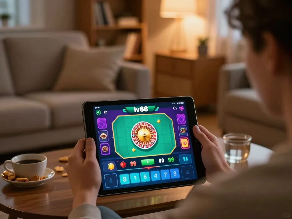 Engaging gameplay using app lv88 for online casino gaming in a cozy home setting.