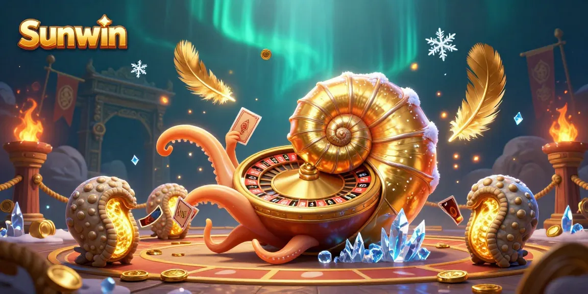 Experience thrilling gaming action at Sunwin with an ancient nautilus roulette wheel and glowing ammonite companions.