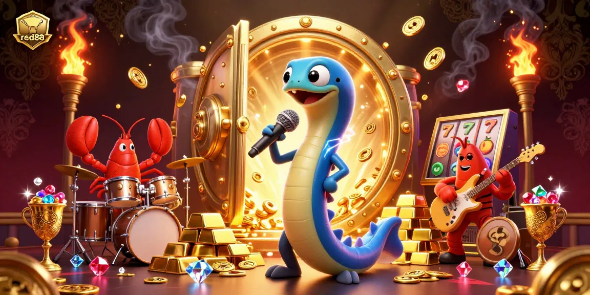 Experience thrilling action with red88 in an underwater casino featuring a DJ electric eel and vibrant slot elements.